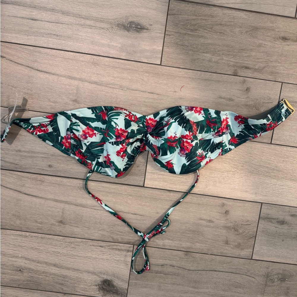 Victoria's Secret Floral Bandeau Bikini Top - Green & Red
